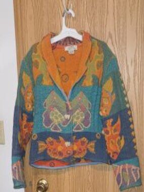 Vintage Sandy Starkman Tropical Fish Art Wear Crop Woven Tapestry Jacket Medium